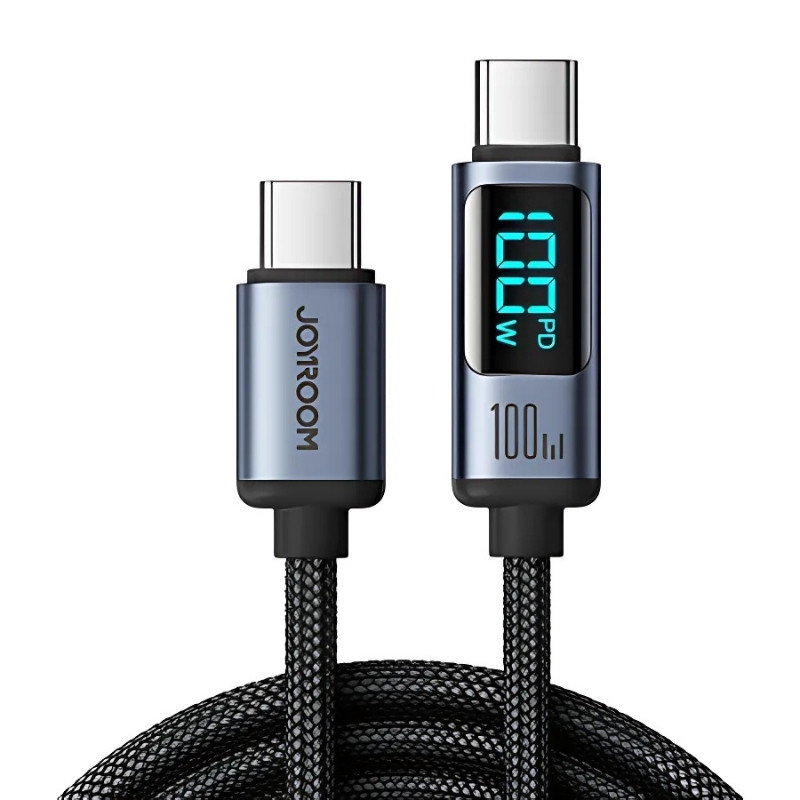 Joyroom Cabo Prism Series 100 W USB‑C para USB‑C 1,2 m com ecrã LED (Preto) - Item